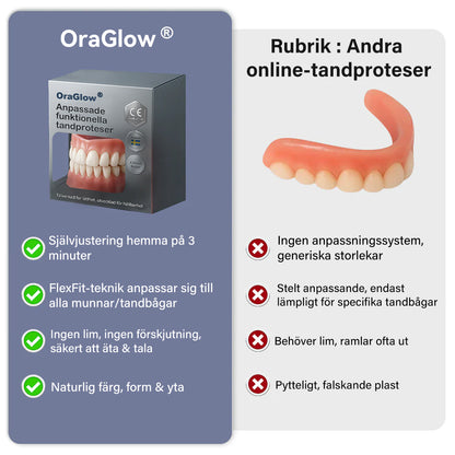 🌈 OraGlow ®  Anpassade Funktionsproteser – Kliniskt testade komfortproteser | Tillverkade i Sverige | CE-märkta 🦷